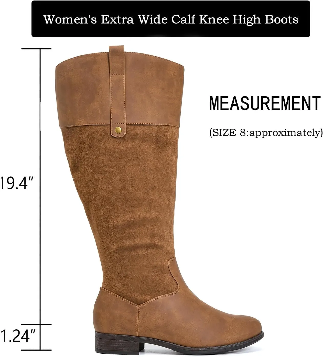 Luoika Women's Extra Wide Calf Knee High Boots, Plus Size Wide Width Knee-High Boots Winter Fall Low Heel Ridding Boots.