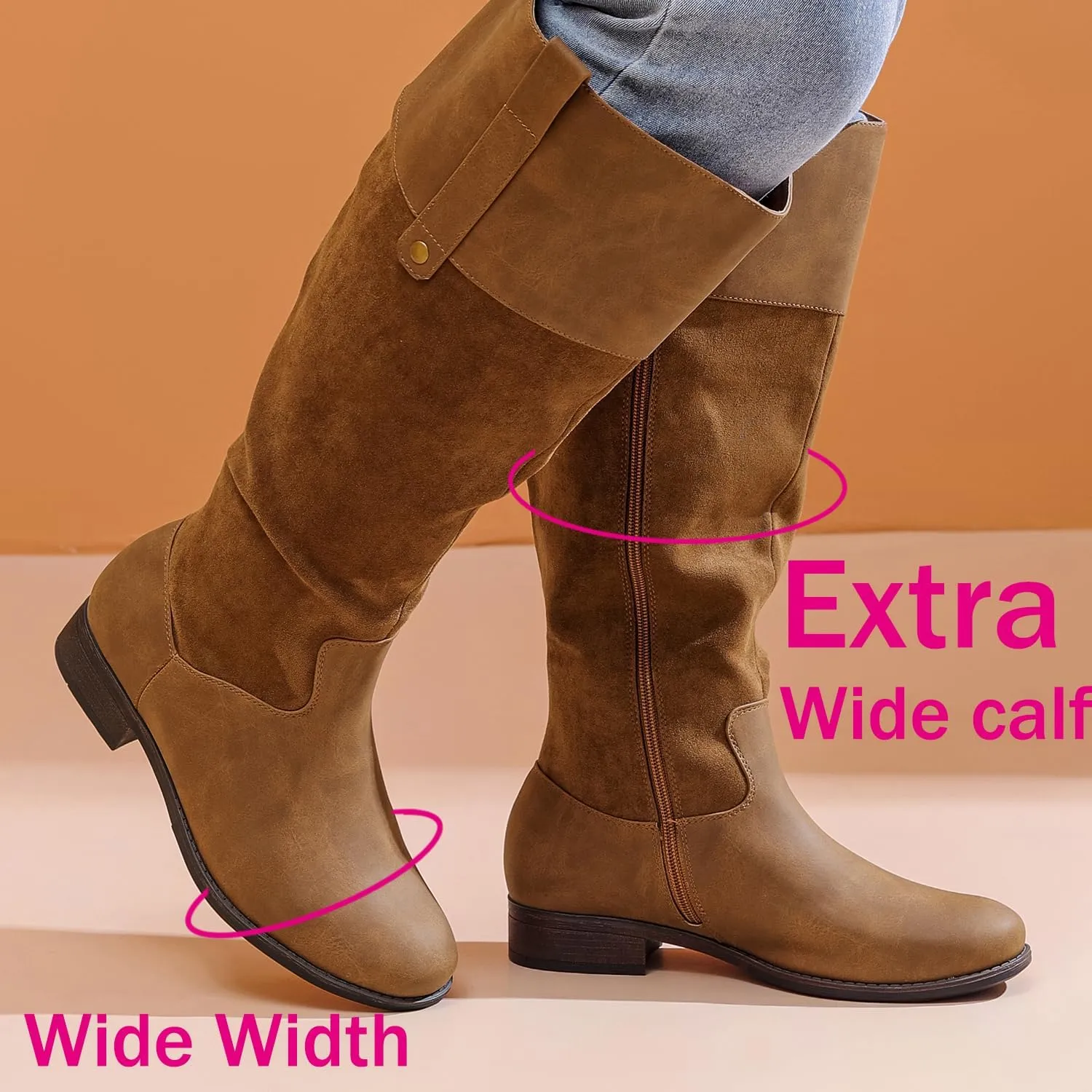 Luoika Women's Extra Wide Calf Knee High Boots, Plus Size Wide Width Knee-High Boots Winter Fall Low Heel Ridding Boots.
