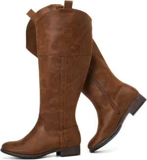 Luoika Women's Extra Wide Calf Knee High Boots, Western Cowyboy Cowgirl Knee-High Boots Plus Size Wide Width Low Heel Winter Fall Boots.