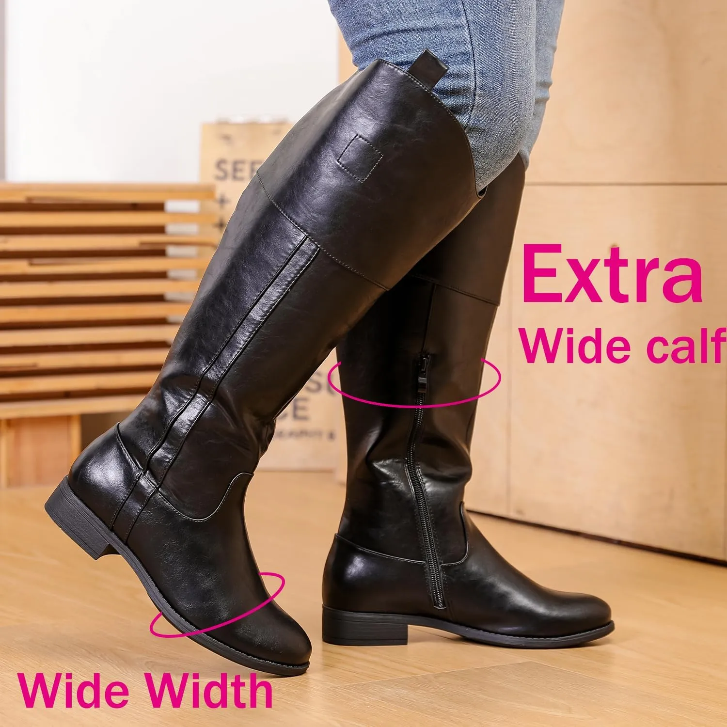 Luoika Women's Extra Wide Calf Knee High Boots, Western Cowyboy Cowgirl Knee-High Boots Plus Size Wide Width Low Heel Winter Fall Boots.