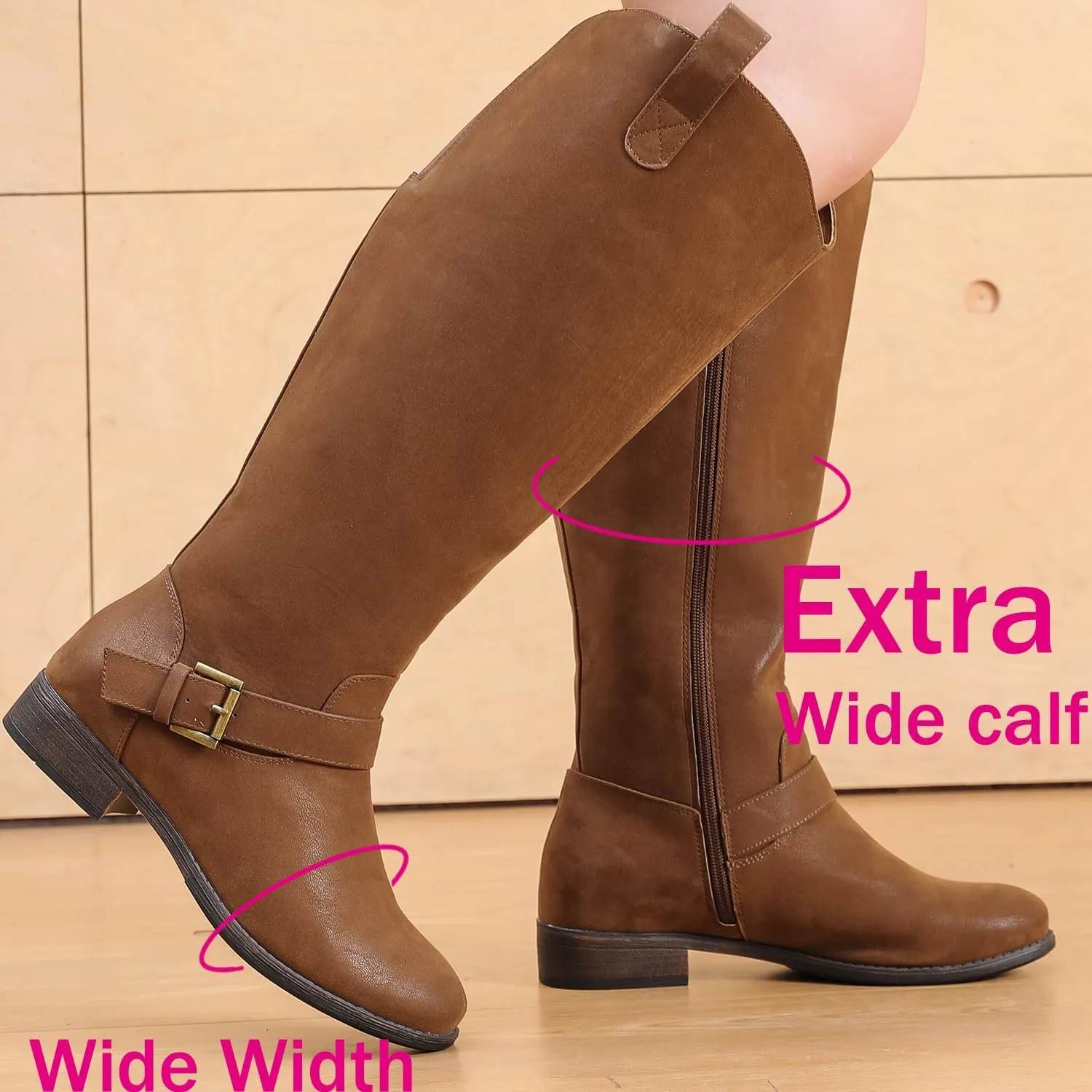 Luoika Women's Extra Wide Calf Knee High Boots, Western Cowyboy Cowgirl Knee-High Boots Plus Size Wide Width Low Heel Winter Fall Boots.