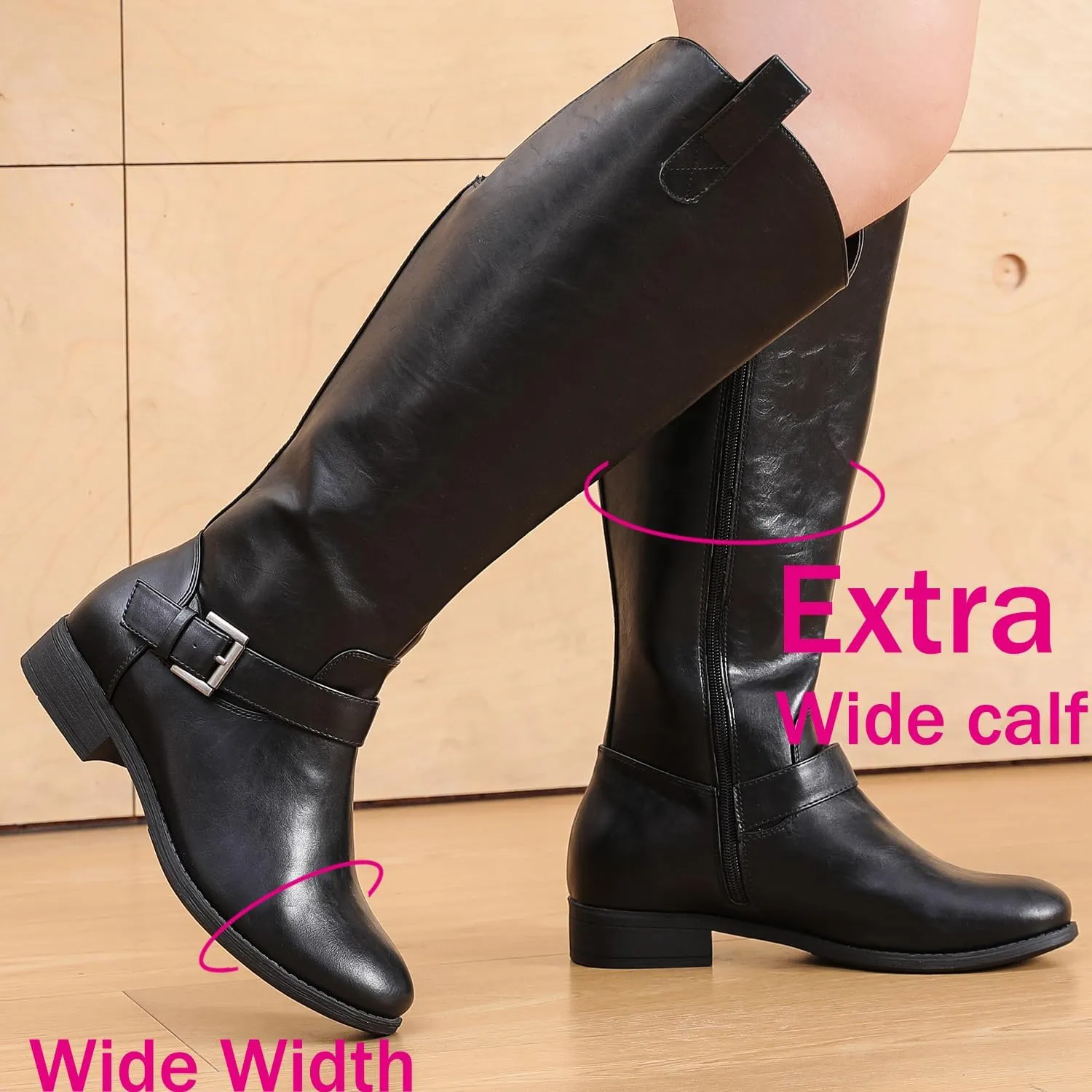 Luoika Women's Extra Wide Calf Knee High Boots, Western Cowyboy Cowgirl Knee-High Boots Plus Size Wide Width Low Heel Winter Fall Boots.