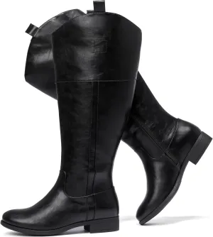 Luoika Women's Extra Wide Calf Knee High Boots, Western Cowyboy Cowgirl Knee-High Boots Plus Size Wide Width Low Heel Winter Fall Boots.
