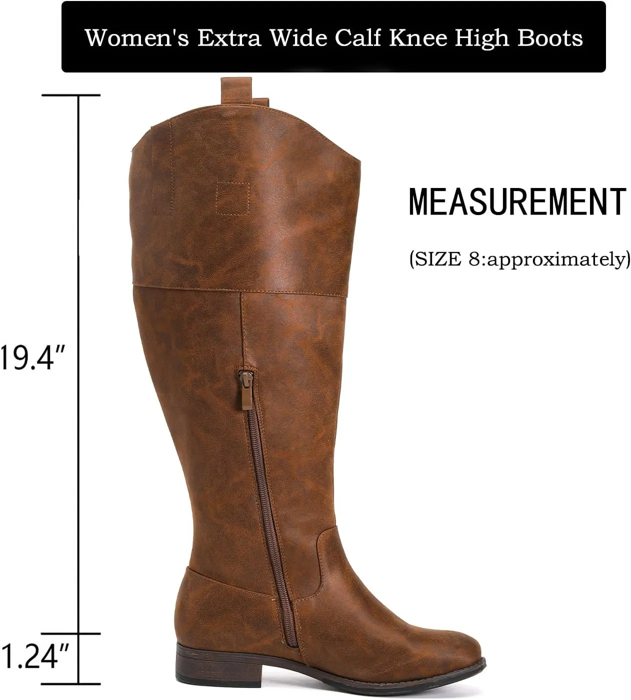 Luoika Women's Extra Wide Calf Knee High Boots, Western Cowyboy Cowgirl Knee-High Boots Plus Size Wide Width Low Heel Winter Fall Boots.
