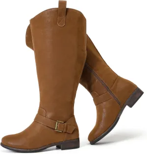 Luoika Women's Extra Wide Calf Knee High Boots, Western Cowyboy Cowgirl Knee-High Boots Plus Size Wide Width Low Heel Winter Fall Boots.