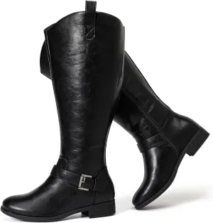 Luoika Women's Extra Wide Calf Knee High Boots, Western Cowyboy Cowgirl Knee-High Boots Plus Size Wide Width Low Heel Winter Fall Boots.