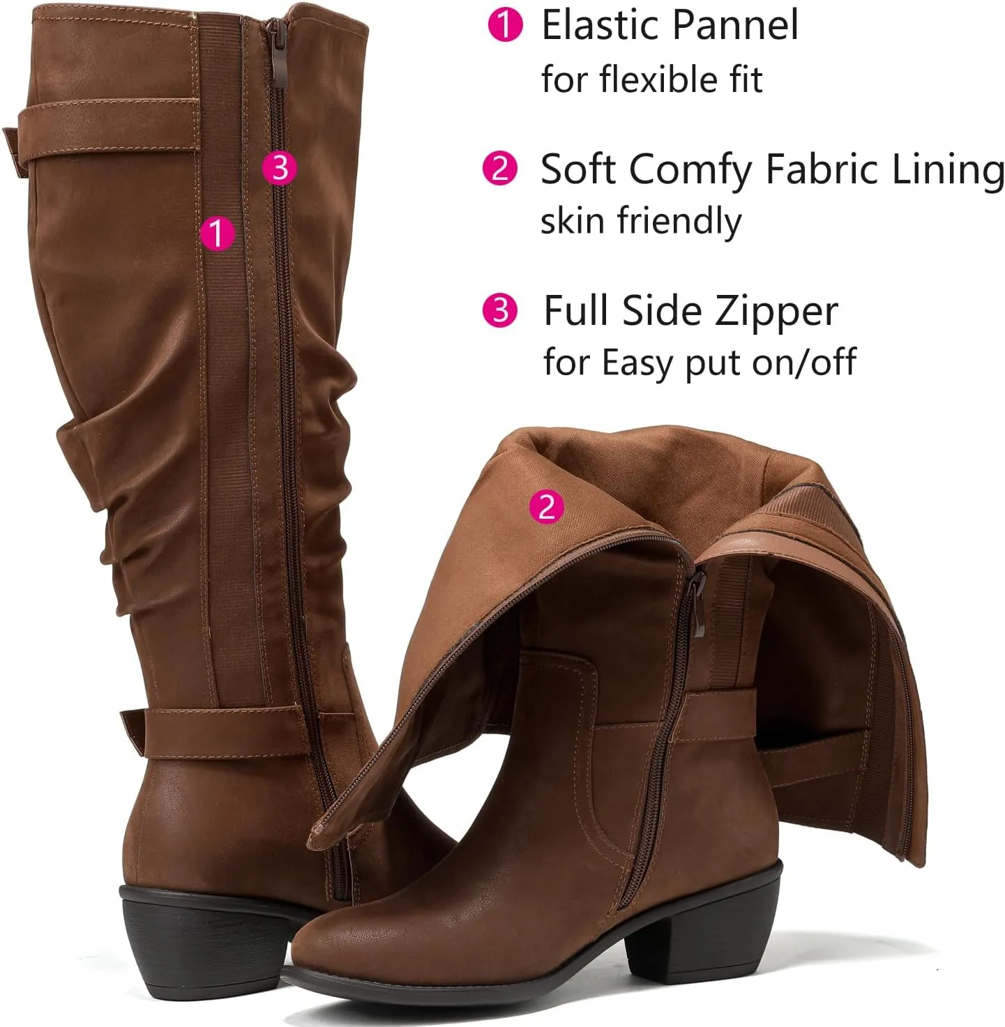 Luoika Women's Extra Wide Calf Knee High Boots, Wide Width Slouchy Knee-High Boots Low Stacked Heel Winter Fall Plus Size Boots.