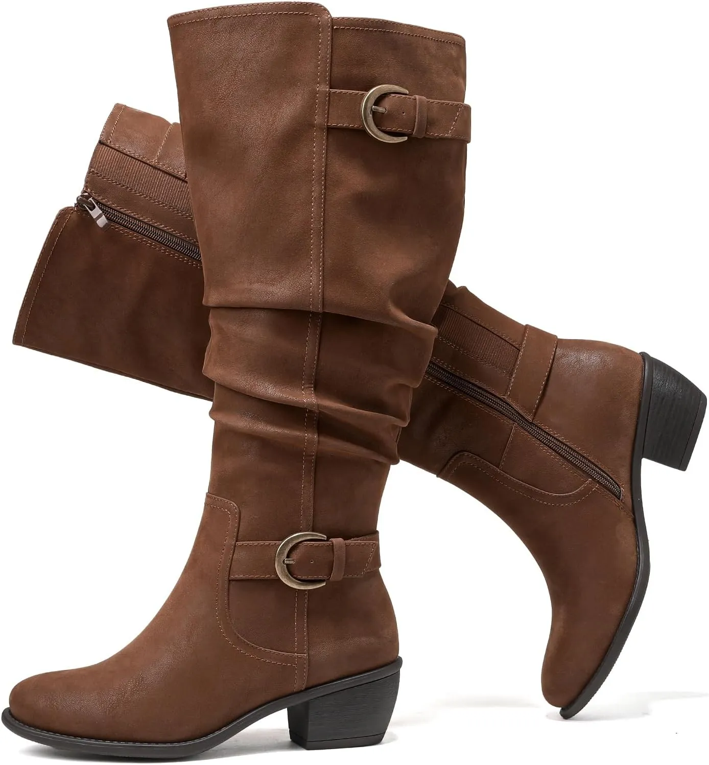 Luoika Women's Extra Wide Calf Knee High Boots, Wide Width Slouchy Knee-High Boots Low Stacked Heel Winter Fall Plus Size Boots.