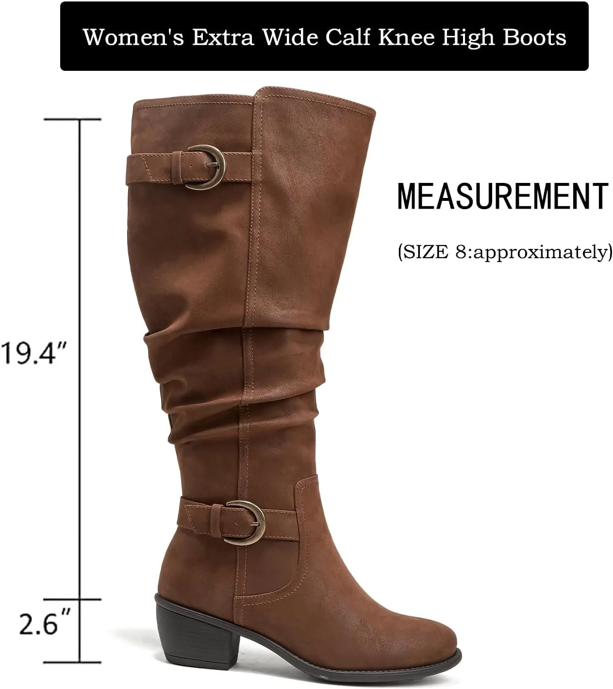 Luoika Women's Extra Wide Calf Knee High Boots, Wide Width Slouchy Knee-High Boots Low Stacked Heel Winter Fall Plus Size Boots.
