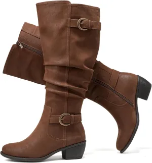 Luoika Women's Extra Wide Calf Knee High Boots, Wide Width Slouchy Knee-High Boots Low Stacked Heel Winter Fall Plus Size Boots.