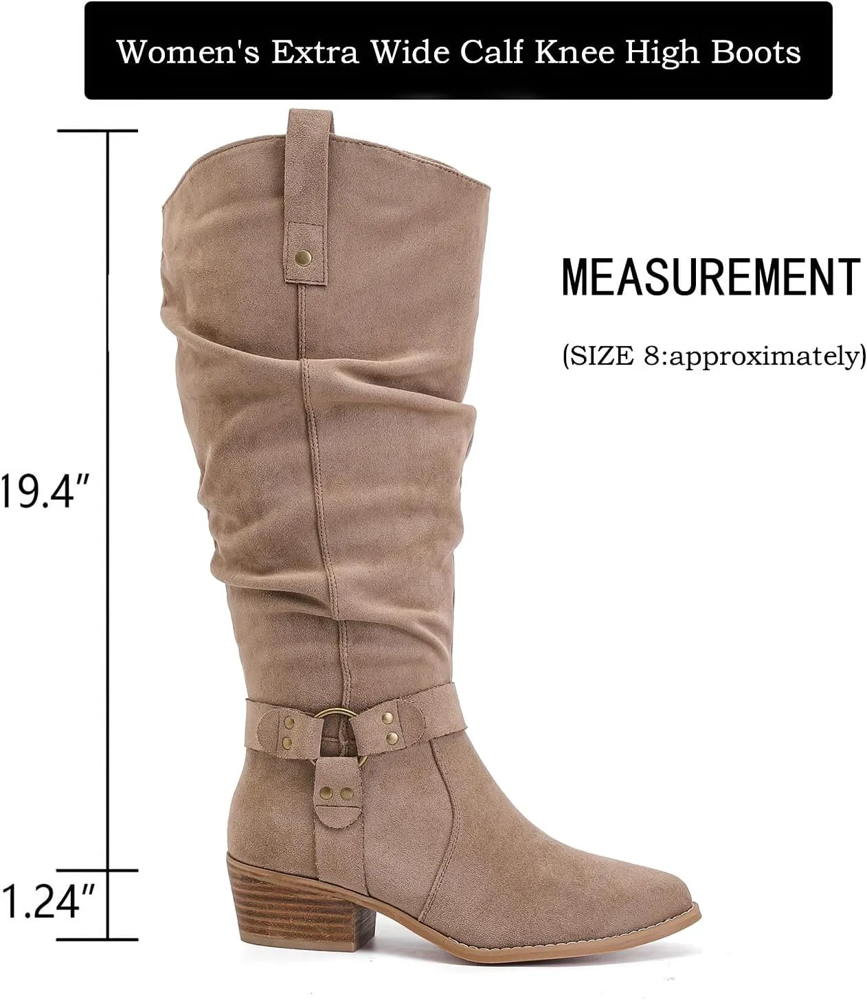 Luoika Women's Extra Wide Calf Knee High Boots, Wide Width Slouchy Knee-High Boots.
