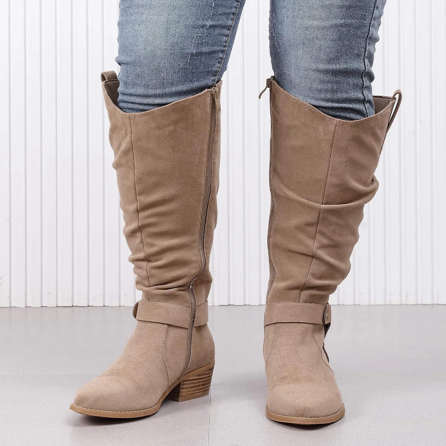 Luoika Women's Extra Wide Calf Knee High Boots, Wide Width Slouchy Knee-High Boots.