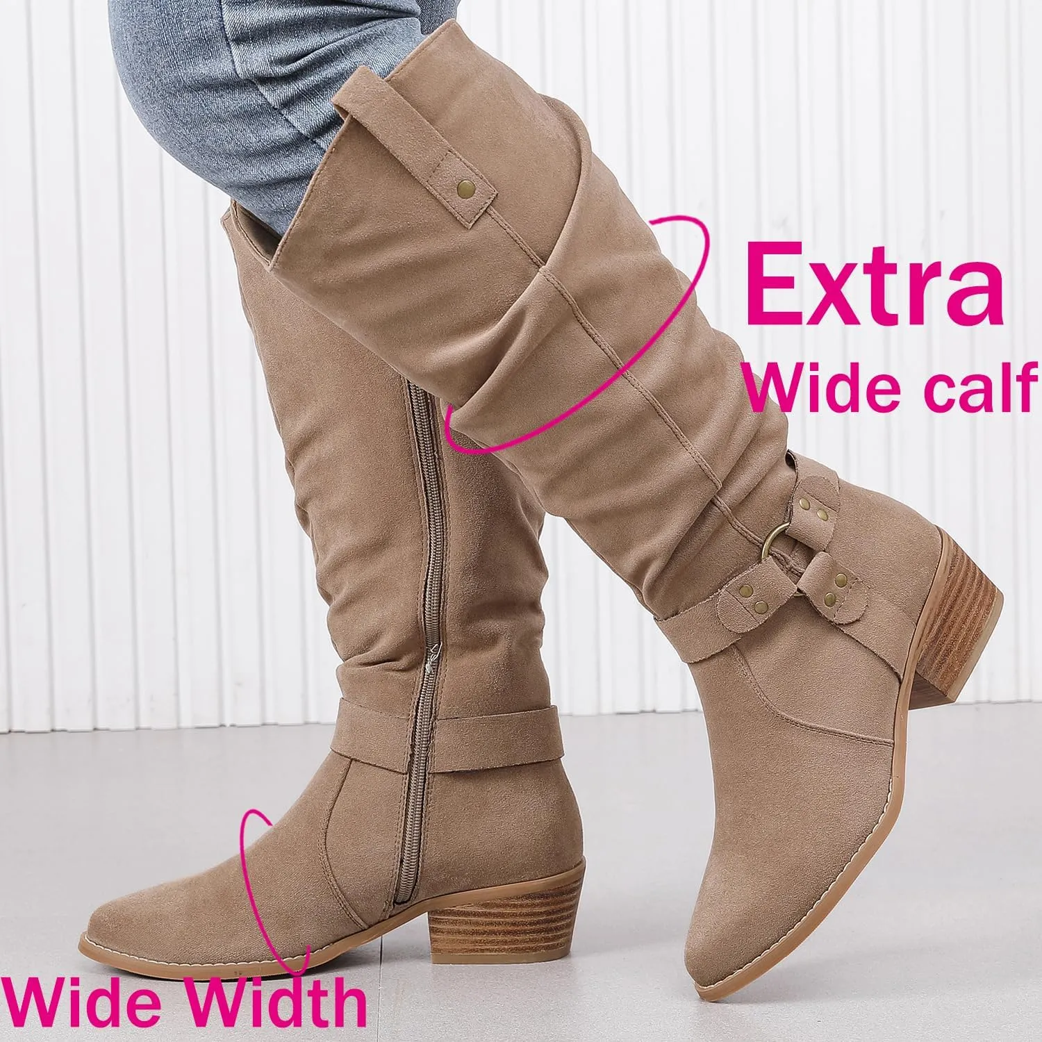 Luoika Women's Extra Wide Calf Knee High Boots, Wide Width Slouchy Knee-High Boots.