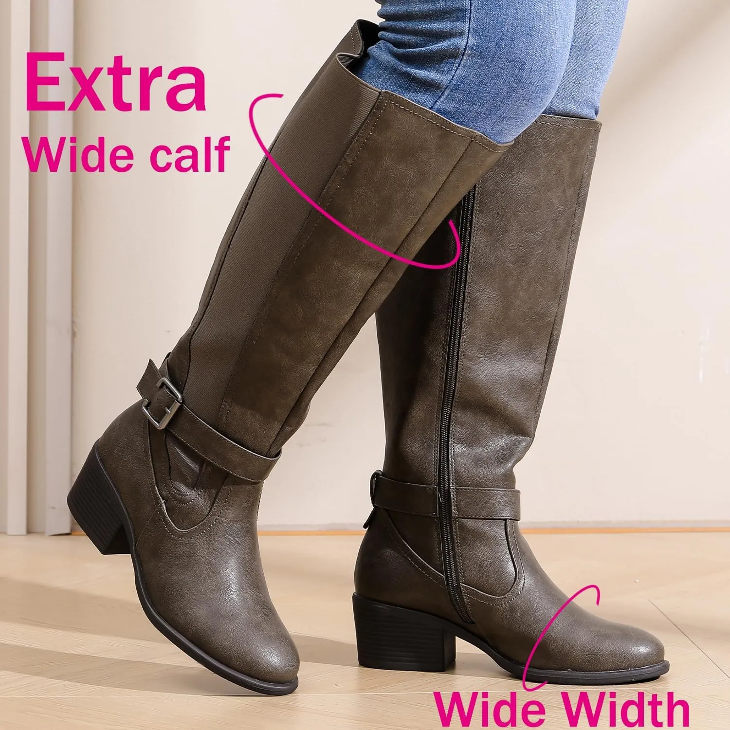 Luoika Women's Extra Wide Calf Knee High Boots, Wide Width Winter Tall Boots.