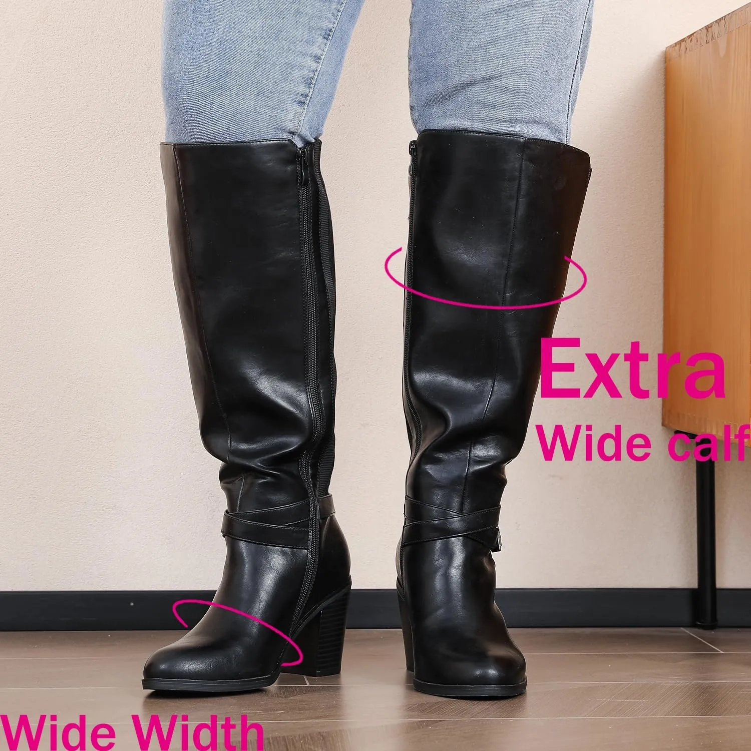Luoika Women's Extra Wide Calf Knee High Boots, Wide Width Winter Tall Boots.