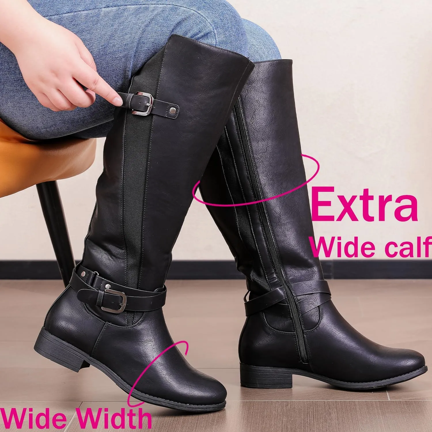 Luoika Women's Extra Wide Calf Knee High Boots, Wide Width Winter Tall Boots.
