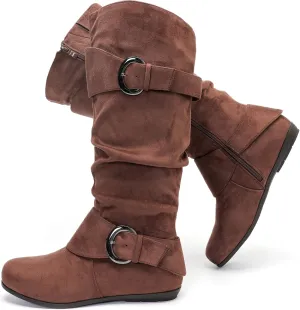 Luoika Women's Extra Wide Calf Knee High Slouchy Boots, Wide Width Tall Boots with Flat Heel Side Zipper.