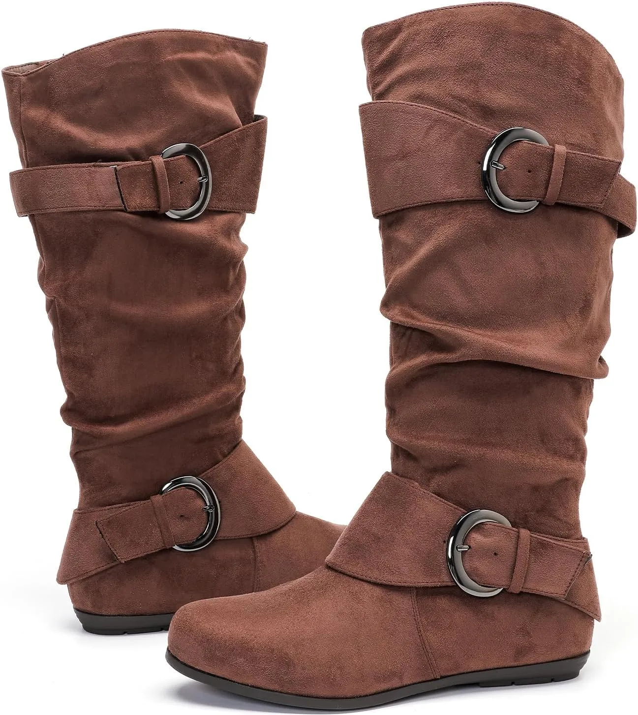 Luoika Women's Extra Wide Calf Knee High Slouchy Boots, Wide Width Tall Boots with Flat Heel Side Zipper.