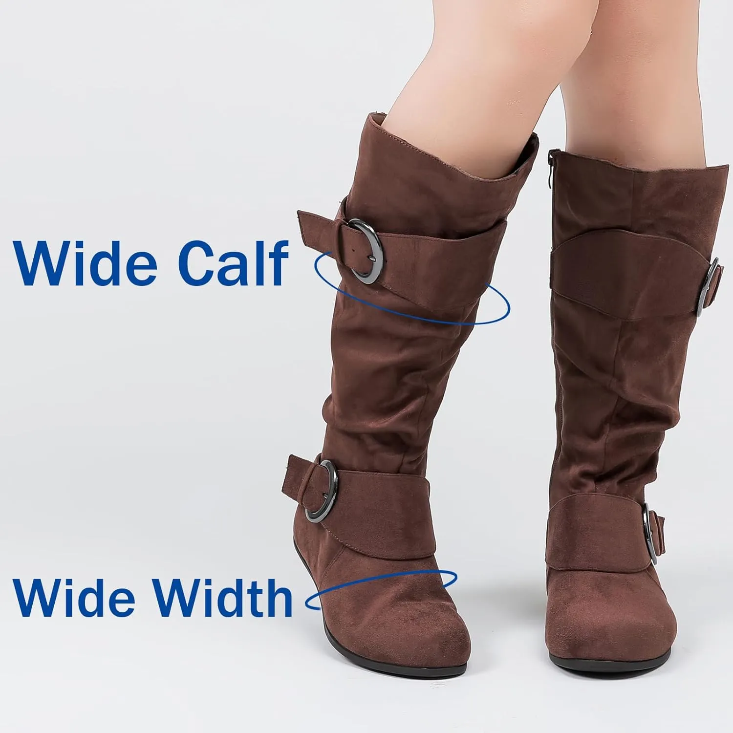 Luoika Women's Extra Wide Calf Knee High Slouchy Boots, Wide Width Tall Boots with Flat Heel Side Zipper.