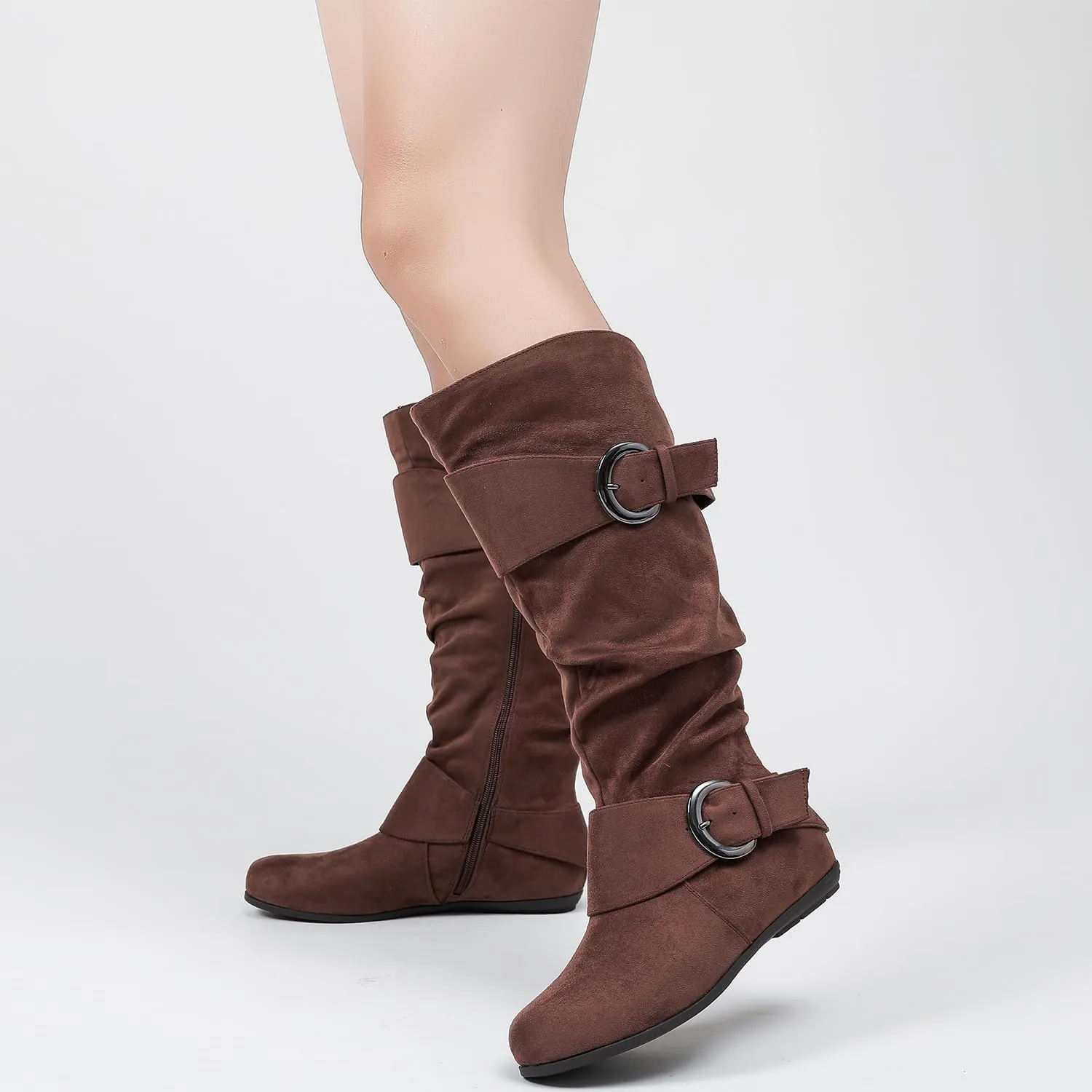 Luoika Women's Extra Wide Calf Knee High Slouchy Boots, Wide Width Tall Boots with Flat Heel Side Zipper.