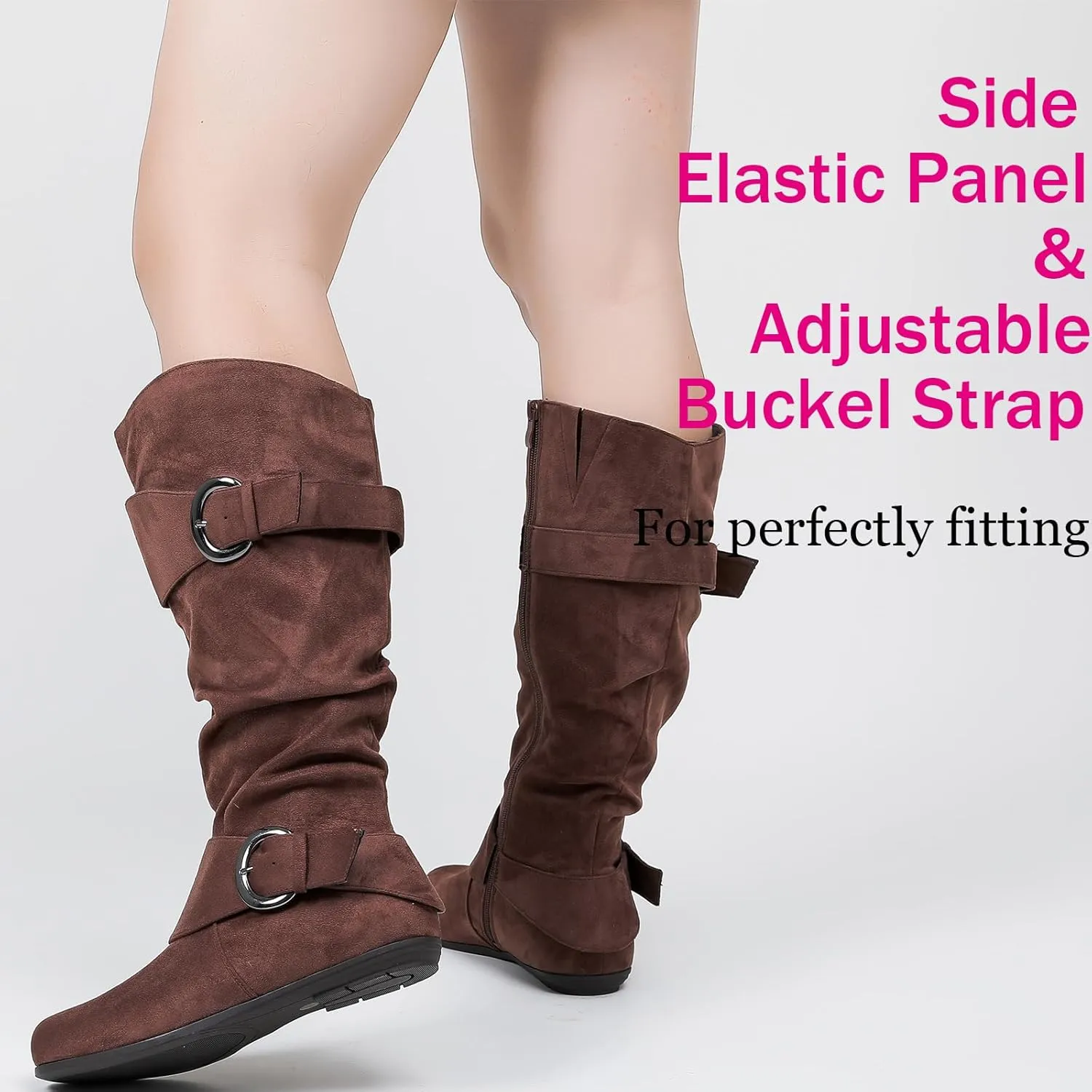 Luoika Women's Extra Wide Calf Knee High Slouchy Boots, Wide Width Tall Boots with Flat Heel Side Zipper.