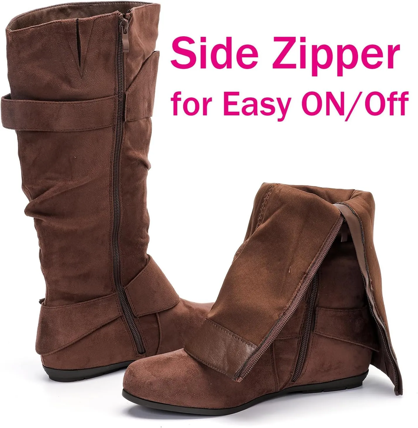 Luoika Women's Extra Wide Calf Knee High Slouchy Boots, Wide Width Tall Boots with Flat Heel Side Zipper.