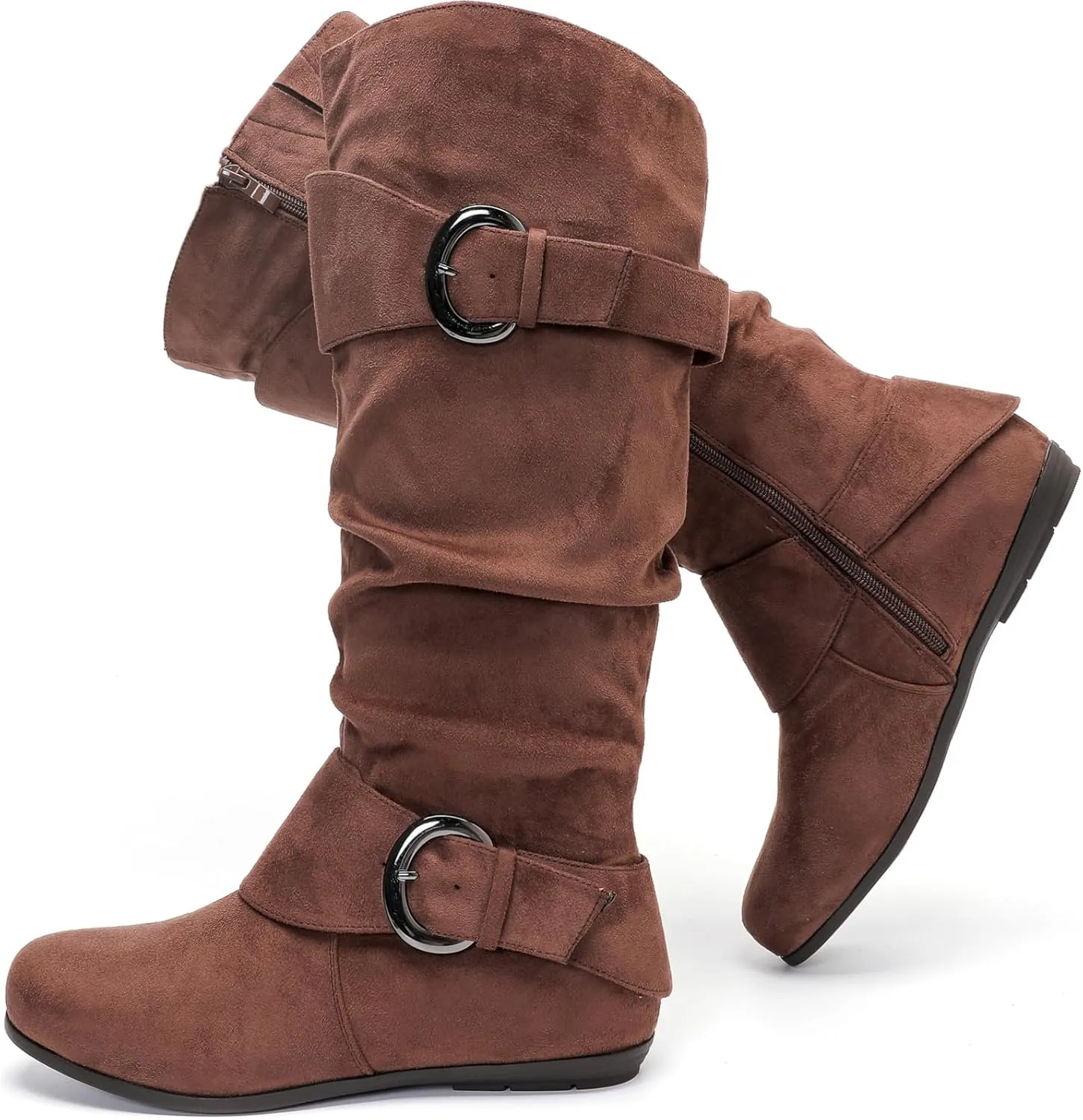 Luoika Women's Extra Wide Calf Knee High Slouchy Boots, Wide Width Tall Boots with Flat Heel Side Zipper.