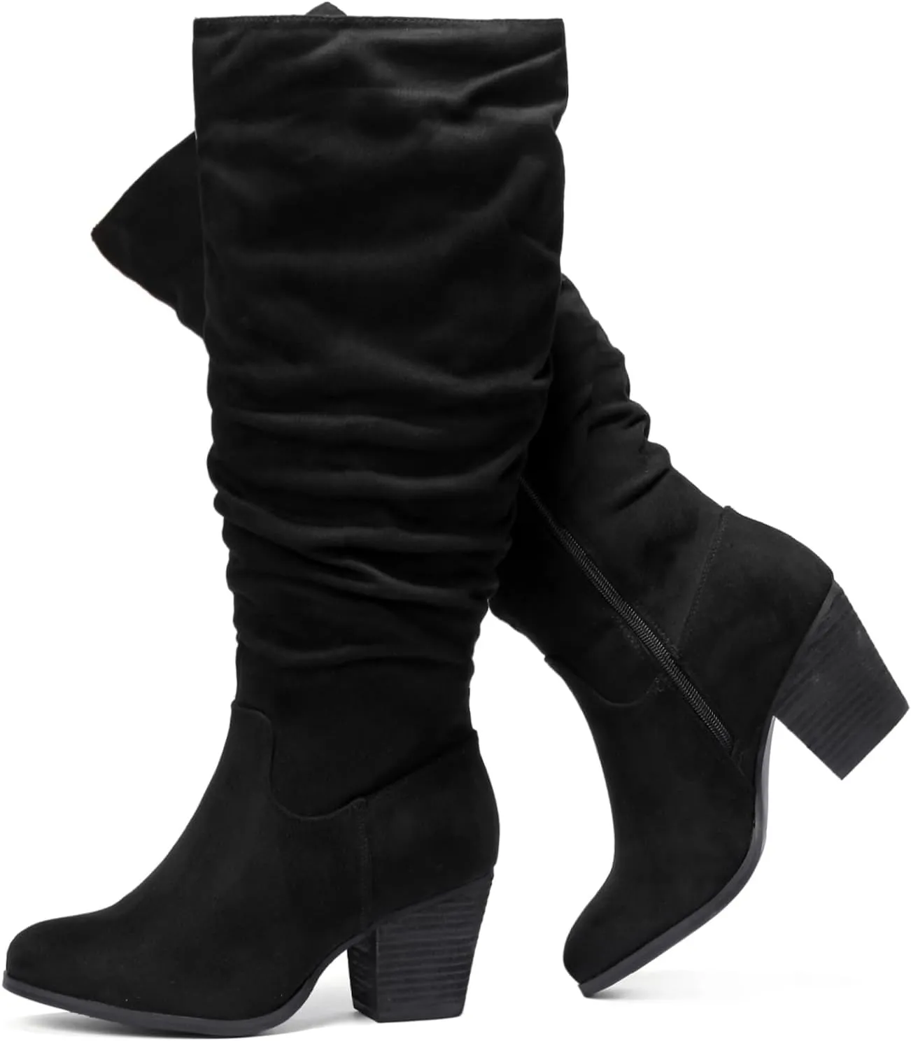 Luoika Women's Extra Wide Calf Slouchy Knee High Boots, Wide Width Knee-High Boots Low Stacked Heel Side Zipper Winter Fall Tall Boots.