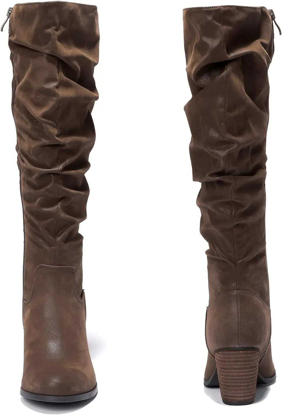 Luoika Women's Extra Wide Calf Slouchy Knee High Boots, Wide Width Knee-High Boots Low Stacked Heel Side Zipper Winter Fall Tall Boots.