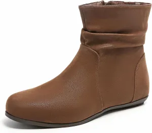 Luoika Women's Wide Width Ankle Boots - Black Brown Short Boots Block Low Heel Side Zipper Booties.