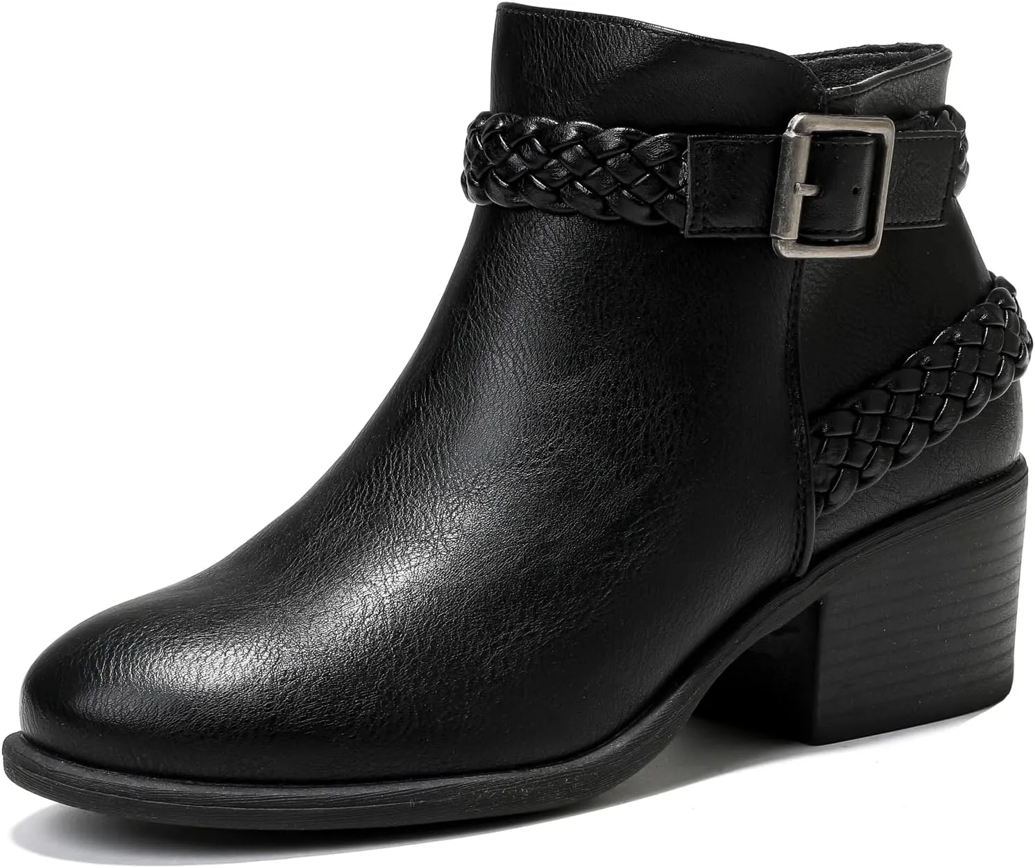 Luoika Women's Wide Width Ankle Boots - Black Brown Short Boots Block Low Heel Side Zipper Booties.