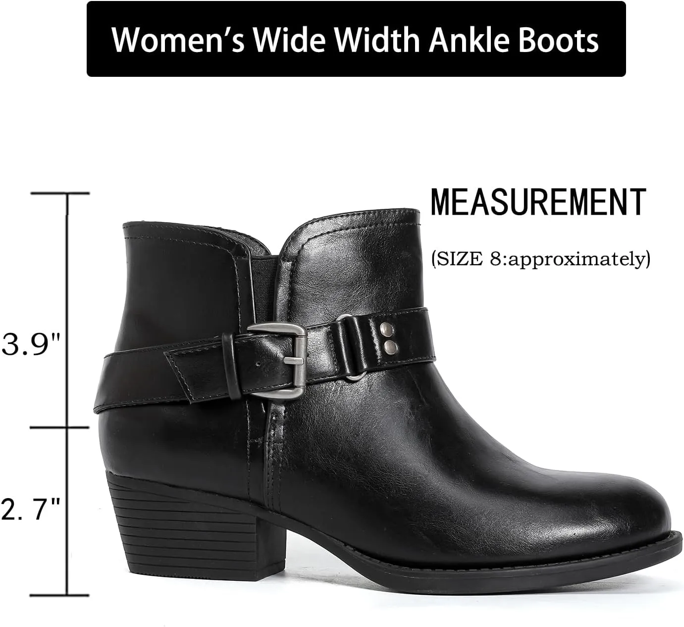 Luoika Women's Wide Width Ankle Boots - Black Brown Short Boots Block Low Heel Side Zipper Booties.