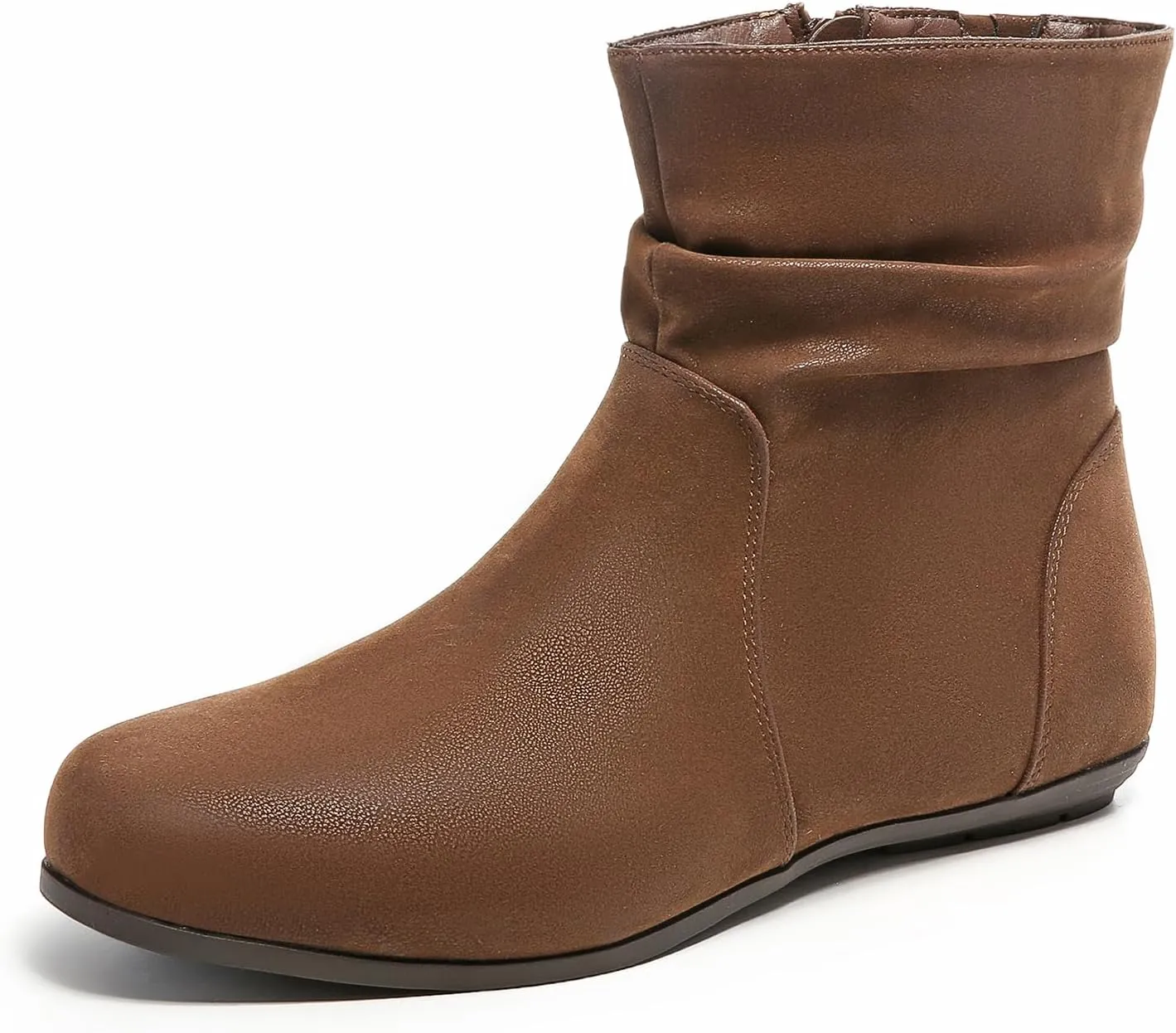 Luoika Women's Wide Width Ankle Boots - Black Brown Short Boots Block Low Heel Side Zipper Booties.