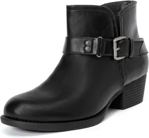 Luoika Women's Wide Width Ankle Boots - Black Brown Short Boots Block Low Heel Side Zipper Booties.