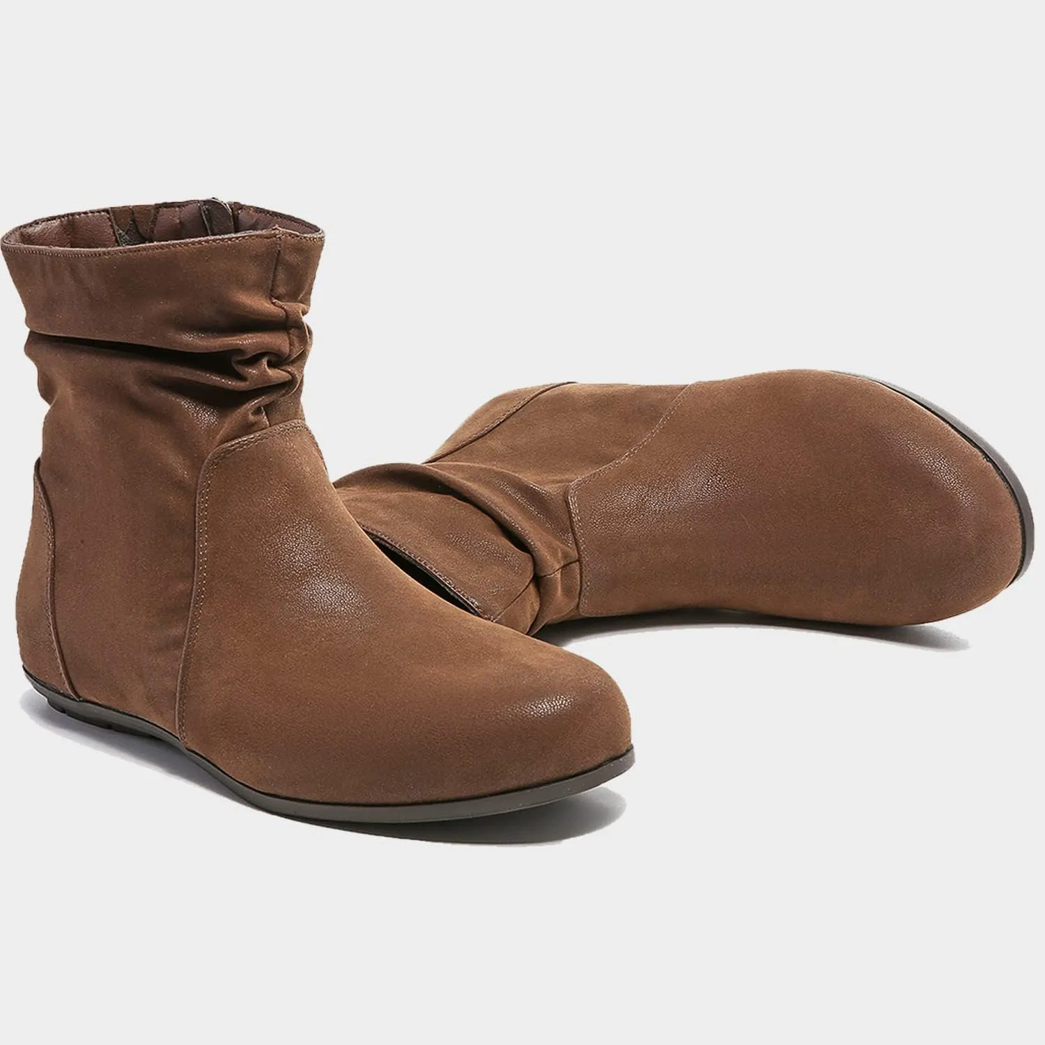 Luoika Women's Wide Width Ankle Boots - Black Brown Short Boots Block Low Heel Side Zipper Booties.