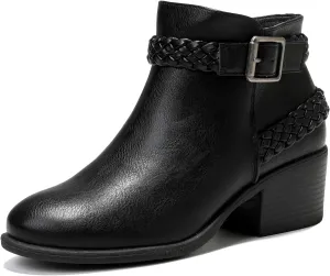Luoika Women's Wide Width Ankle Boots - Black Brown Short Boots Block Low Heel Side Zipper Booties.