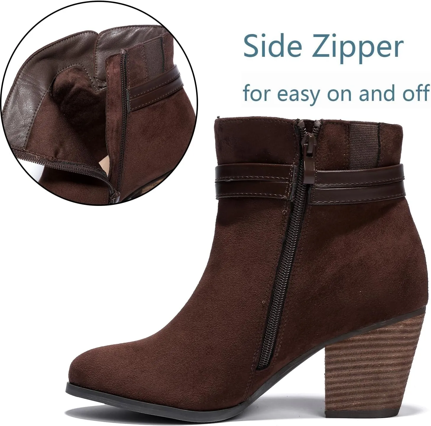 Luoika Women's Wide Width Ankle Boots, Chunky Heel Side Zipper Extra Wide Short Booties.