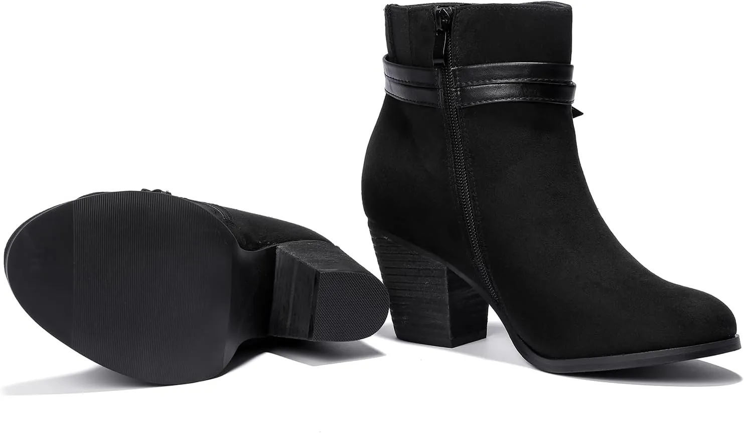 Luoika Women's Wide Width Ankle Boots, Chunky Heel Side Zipper Extra Wide Short Booties.