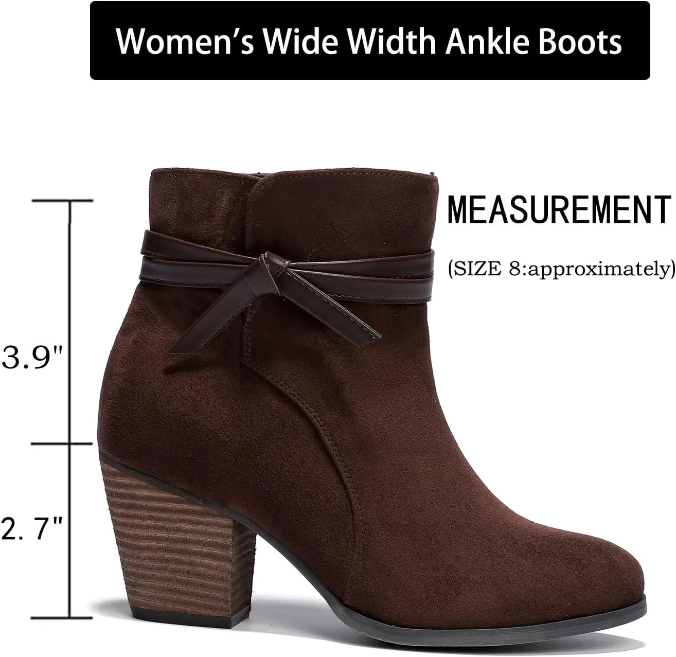 Luoika Women's Wide Width Ankle Boots, Chunky Heel Side Zipper Extra Wide Short Booties.