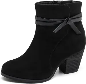Luoika Women's Wide Width Ankle Boots, Chunky Heel Side Zipper Extra Wide Short Booties.