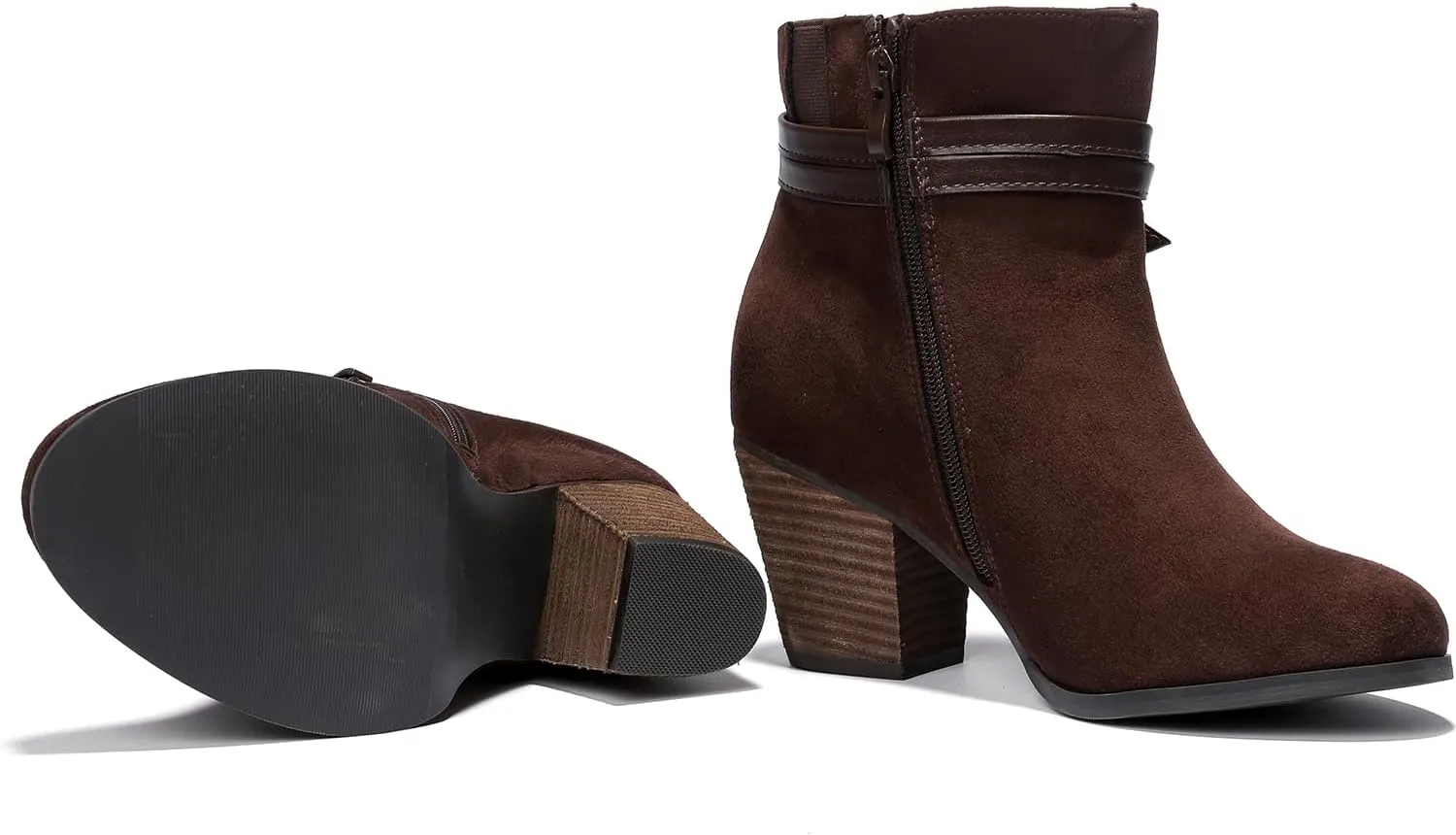 Luoika Women's Wide Width Ankle Boots, Chunky Heel Side Zipper Extra Wide Short Booties.