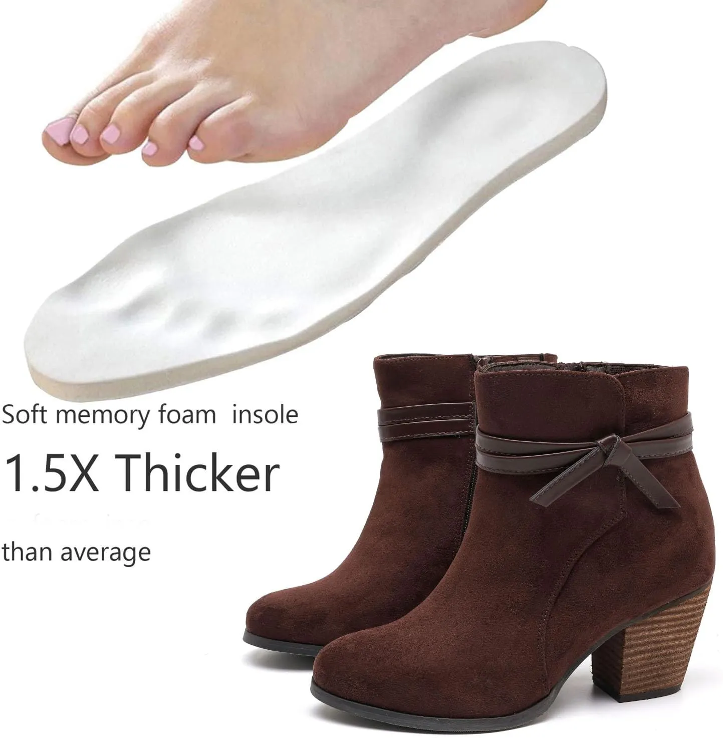Luoika Women's Wide Width Ankle Boots, Chunky Heel Side Zipper Extra Wide Short Booties.