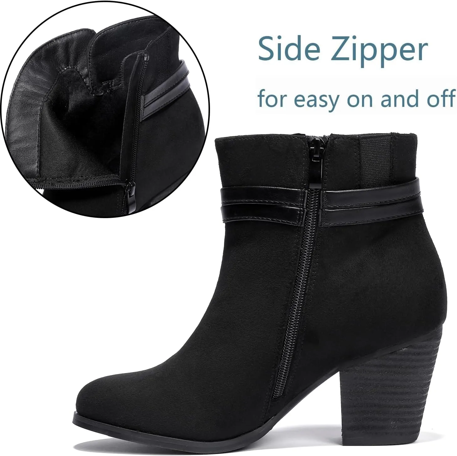 Luoika Women's Wide Width Ankle Boots, Chunky Heel Side Zipper Extra Wide Short Booties.