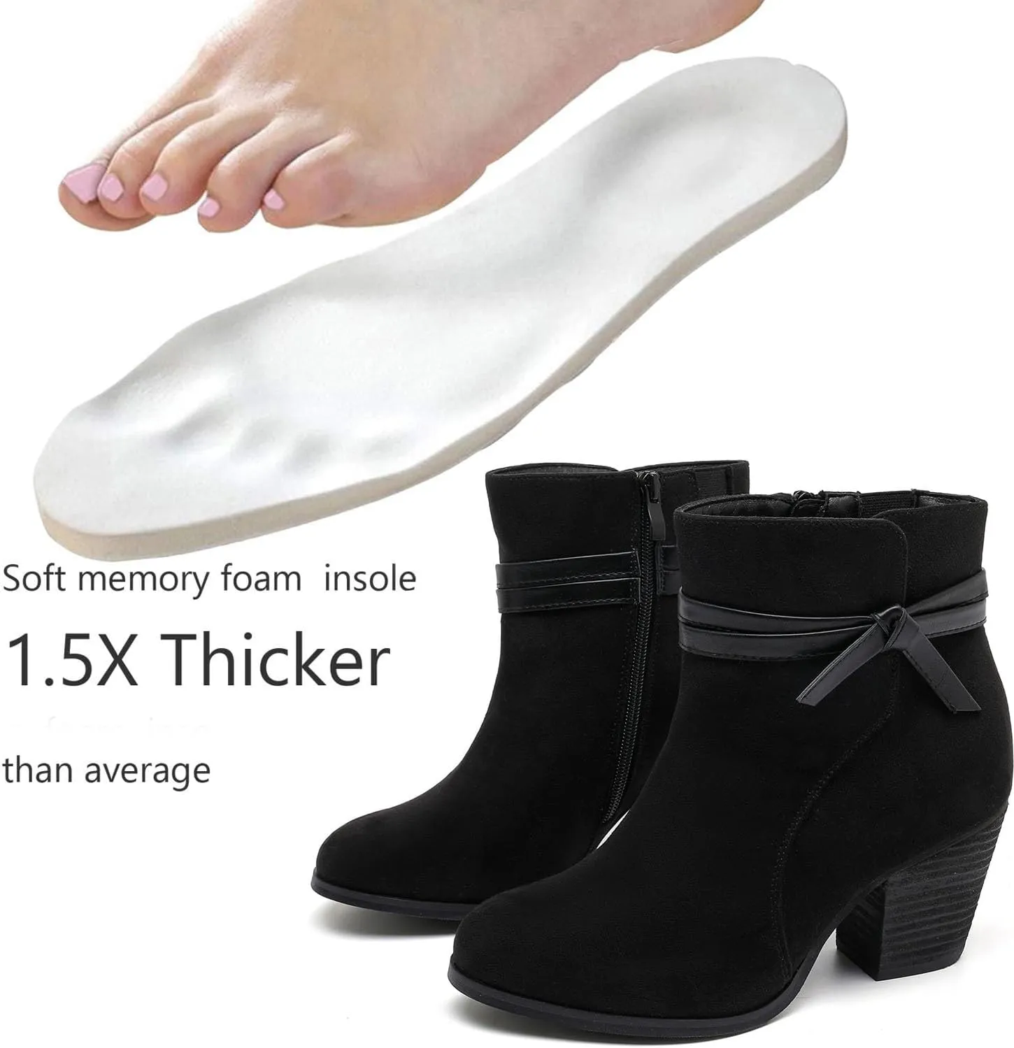 Luoika Women's Wide Width Ankle Boots, Chunky Heel Side Zipper Extra Wide Short Booties.