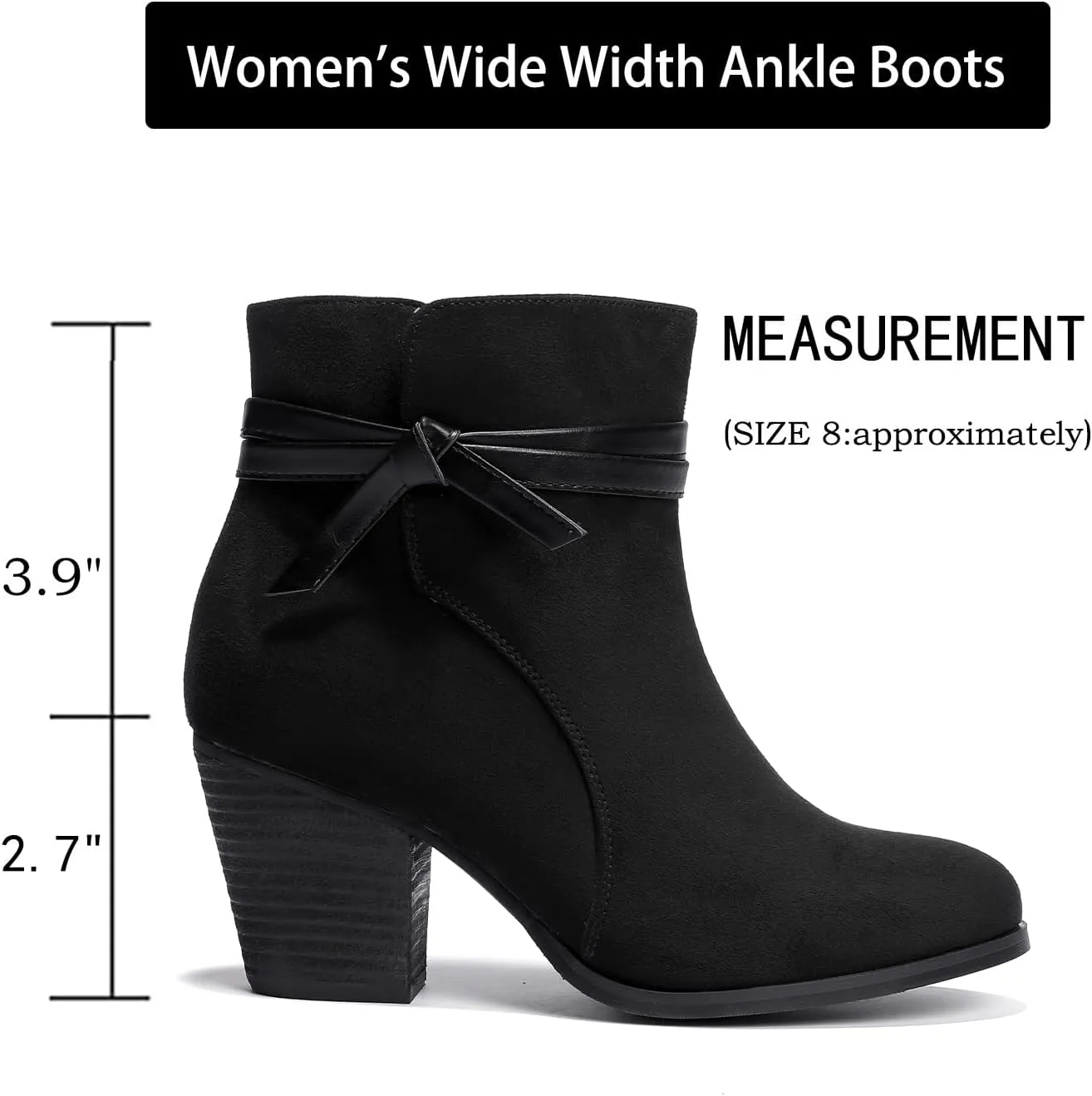 Luoika Women's Wide Width Ankle Boots, Chunky Heel Side Zipper Extra Wide Short Booties.