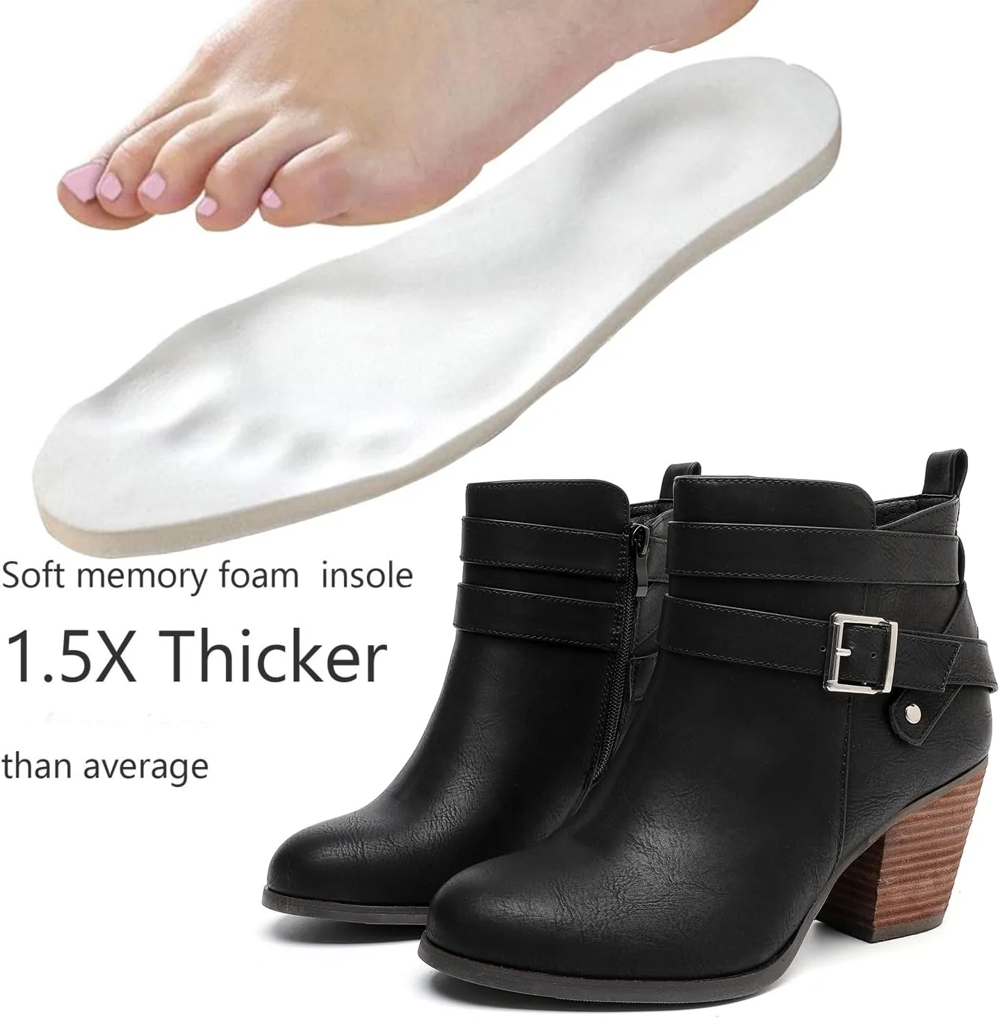 Luoika Women's Wide Width Ankle Boots, Extra Wide Mid Heel Side Zipper Booties.