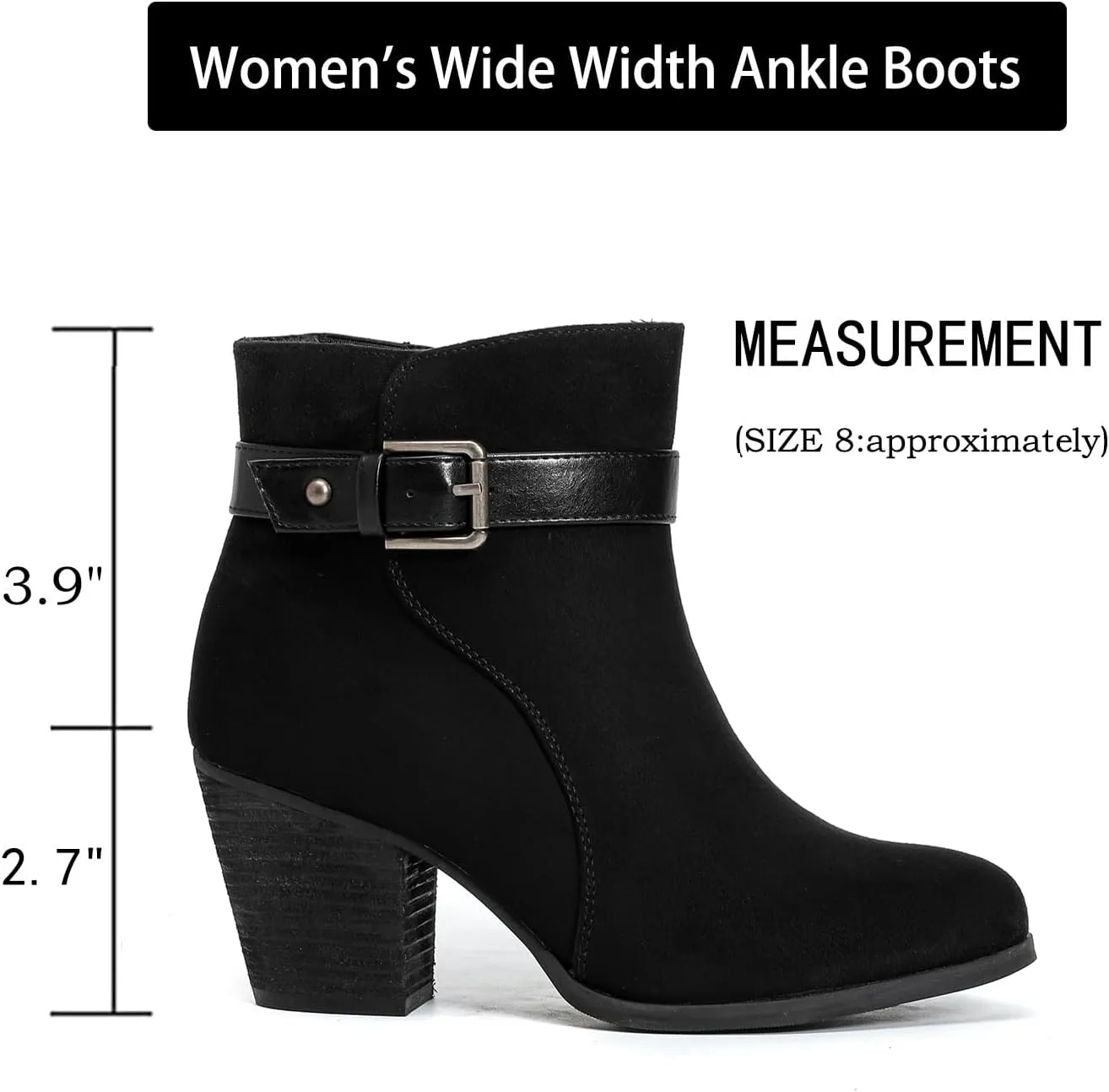Luoika Women's Wide Width Ankle Boots, Extra Wide Mid Heel Side Zipper Booties.