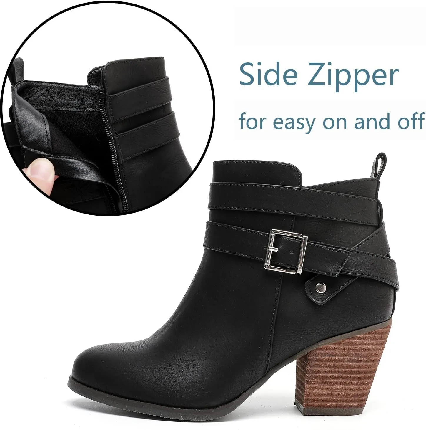 Luoika Women's Wide Width Ankle Boots, Extra Wide Mid Heel Side Zipper Booties.