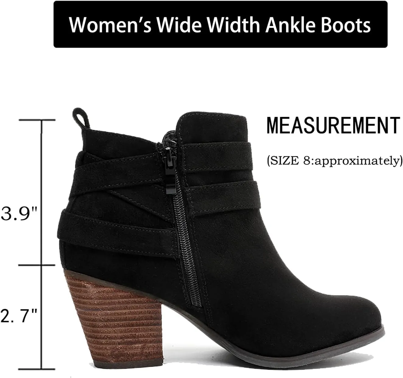 Luoika Women's Wide Width Ankle Boots, Extra Wide Mid Heel Side Zipper Booties.