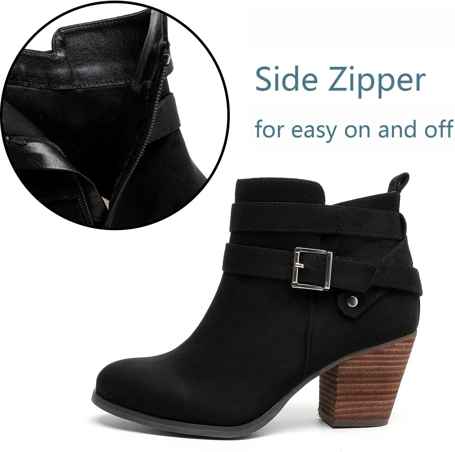 Luoika Women's Wide Width Ankle Boots, Extra Wide Mid Heel Side Zipper Booties.